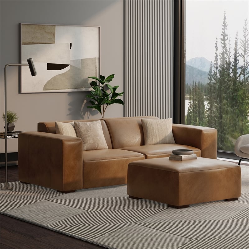 Rex 2-Seater Modular Sofa and Ottoman Set in Genuine Leather