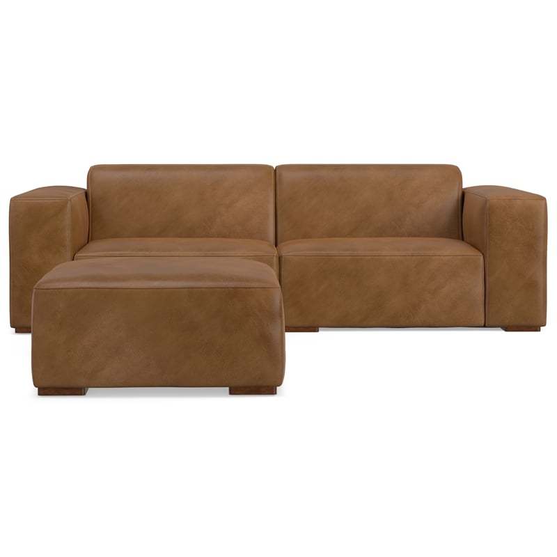 Rex 2-Seater Modular Sofa and Ottoman Set in Genuine Leather