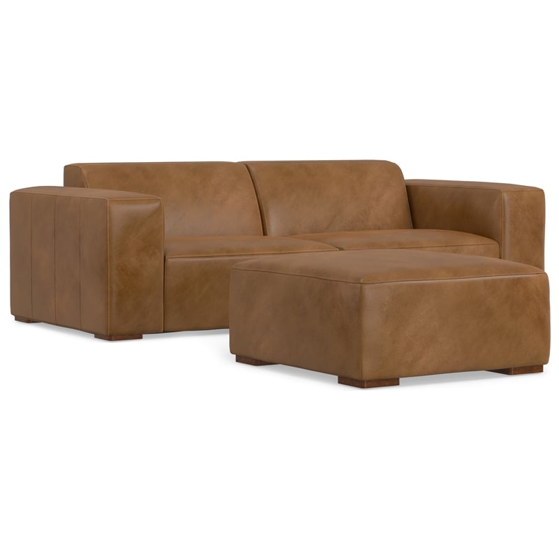 Rex 2-Seater Modular Sofa and Ottoman Set in Genuine Leather
