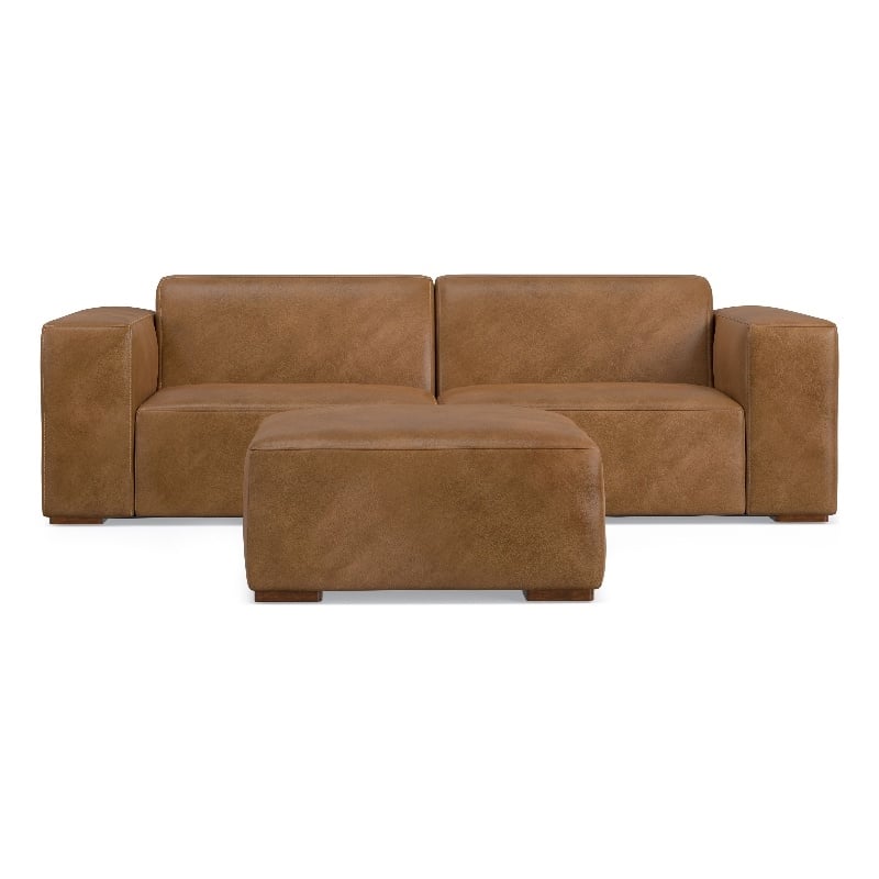 Rex 2-Seater Modular Sofa and Ottoman Set in Genuine Leather