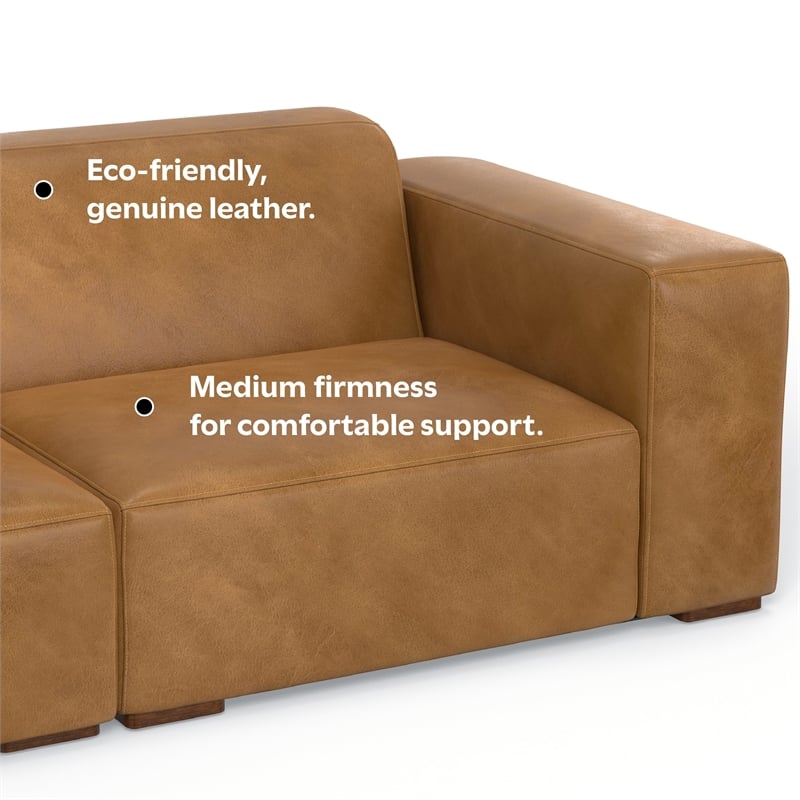 Simpli Home Rex Left Corner Sectional Modular Sofa with Ottoman in Leather