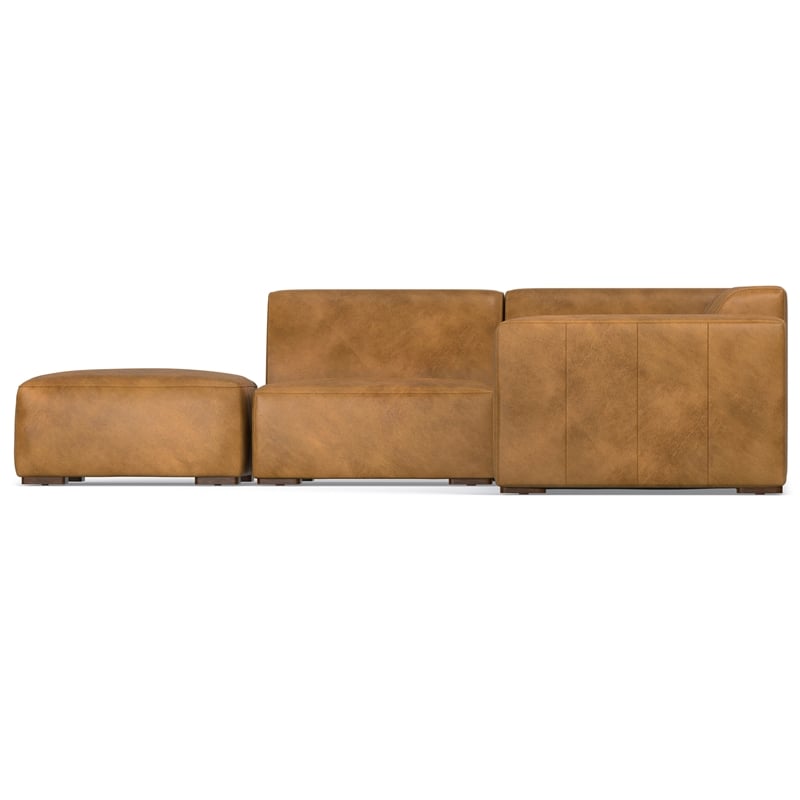 Simpli Home Rex Left Corner Sectional Modular Sofa with Ottoman in Leather