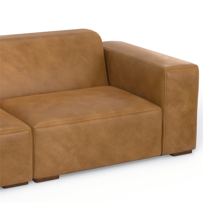 Simpli Home Rex Left Corner Sectional Modular Sofa with Ottoman in Leather