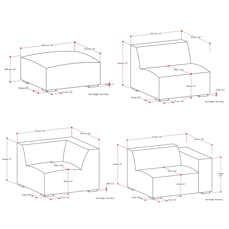 Simpli Home Rex Left Corner Sectional Modular Sofa with Ottoman in Leather