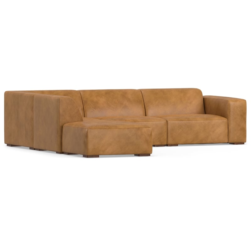 Simpli Home Rex Left Corner Sectional Modular Sofa with Ottoman in Leather