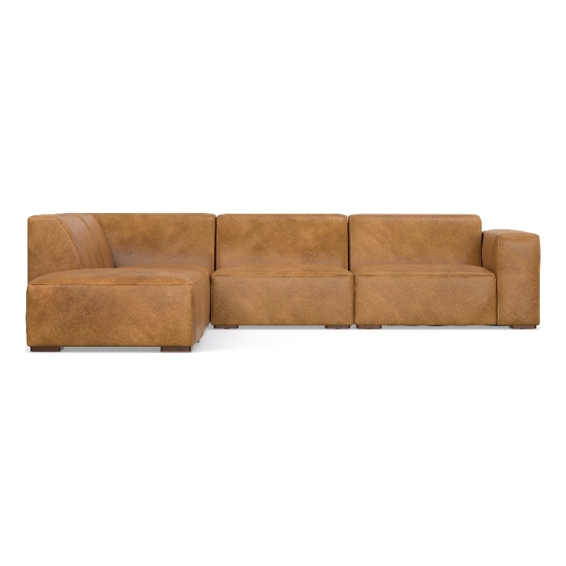 Simpli Home Rex Left Corner Sectional Modular Sofa with Ottoman in Leather