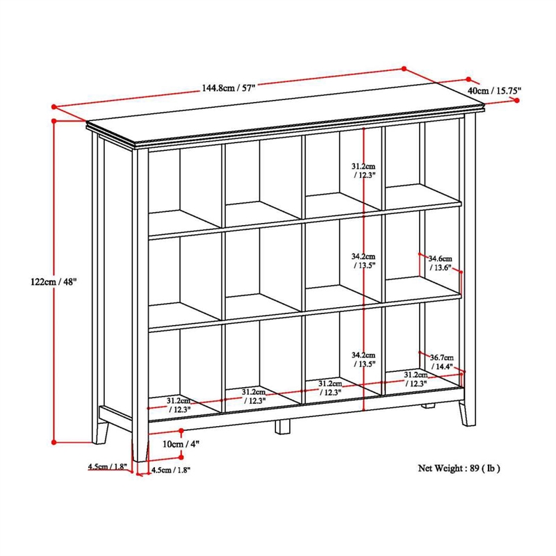 Artisan SOLID WOOD 48 inch x 57 inch Transitional 12 Cube Storage in Black