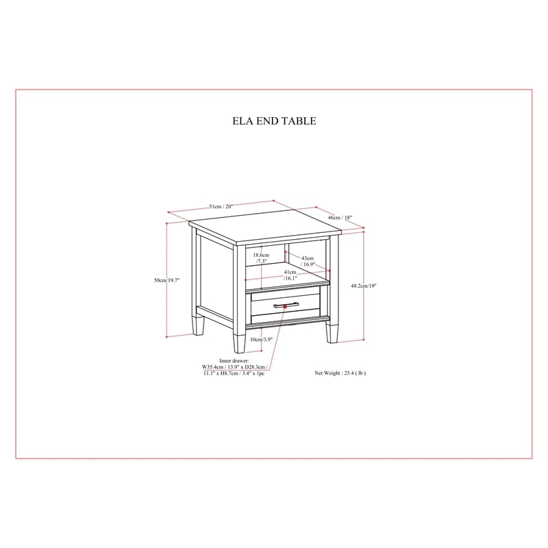 Ela SOLID WOOD 20 inch Wide Rectangle Transitional End Table in Smoky Brown
