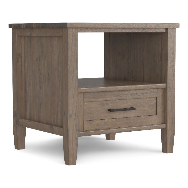 Ela SOLID WOOD 20 inch Wide Rectangle Transitional End Table in Smoky Brown