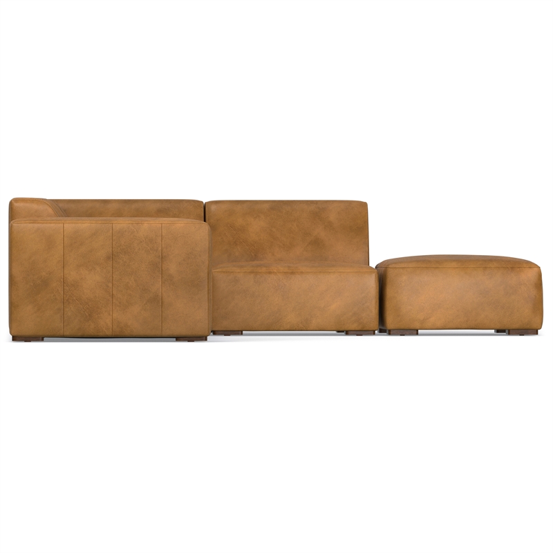 Simpli Home Rex Right Corner Sectional Modular Sofa with Ottoman in  Leather
