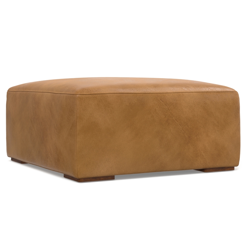 Simpli Home Rex Right Corner Sectional Modular Sofa with Ottoman in  Leather