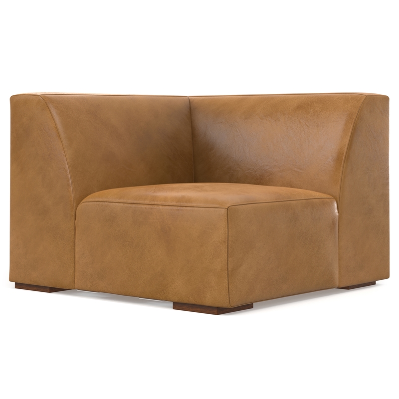 Simpli Home Rex Right Corner Sectional Modular Sofa with Ottoman in  Leather