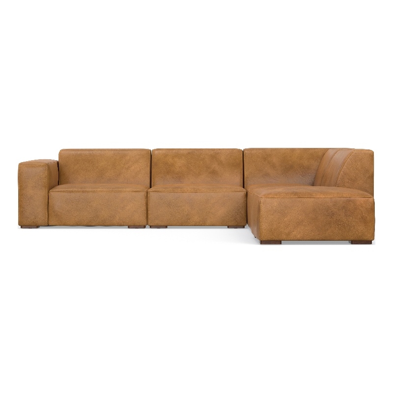 Simpli Home Rex Right Corner Sectional Modular Sofa with Ottoman in  Leather