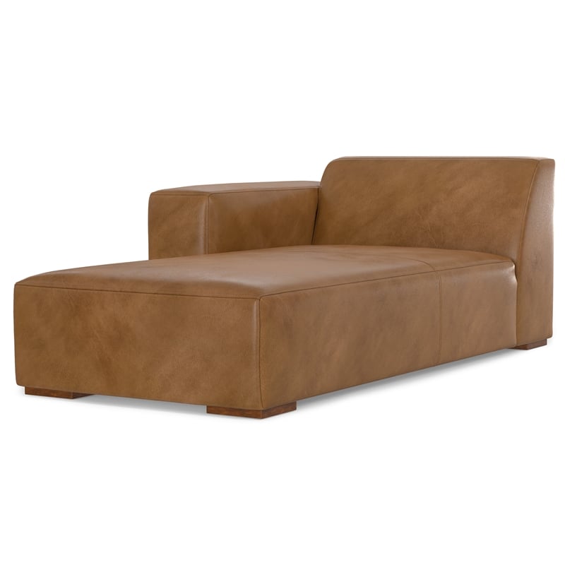 Simpli Home Rex Left Chaise Sofa Module in Genuine Leather