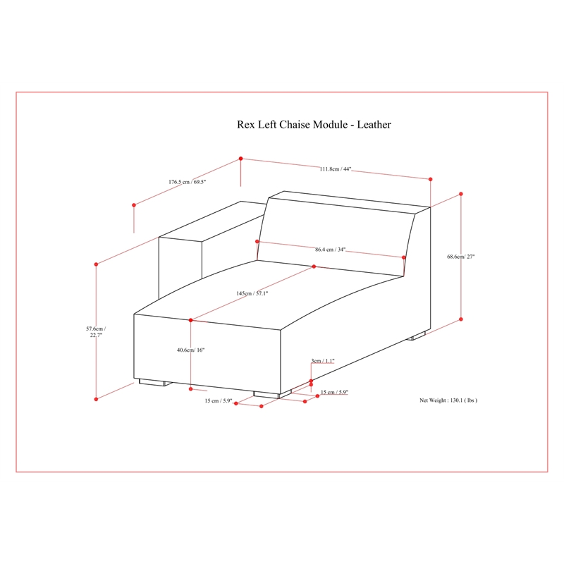 Simpli Home Rex Left Chaise Sofa Module in Genuine Leather