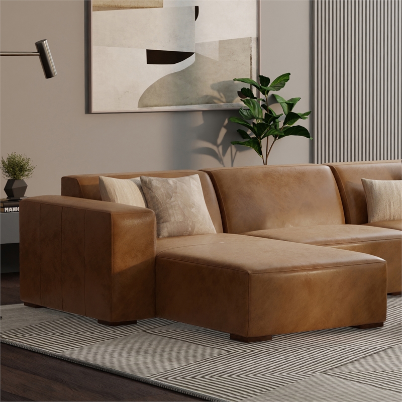 Simpli Home Rex Left Chaise Sofa Module in Genuine Leather