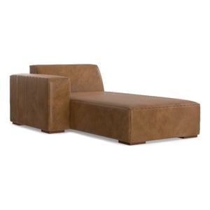 Simpli Home Rex Left Chaise Sofa Module in Genuine Leather