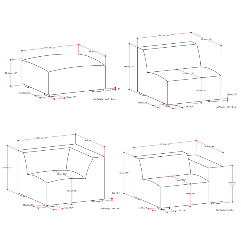 Rex Left Corner Sectional Modular Sofa with Ottoman in Woven Performance Fabric