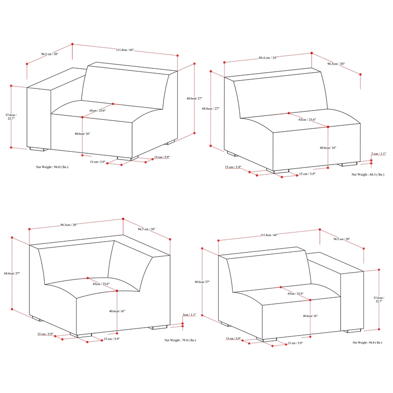 Rex U-Shaped Modular Sectional Sofa in Tightly Woven Performance Fabric