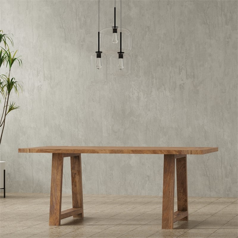 Whitley 72 inch Wide Solid Mango Farmhouse Dining Table in Burnt Wax