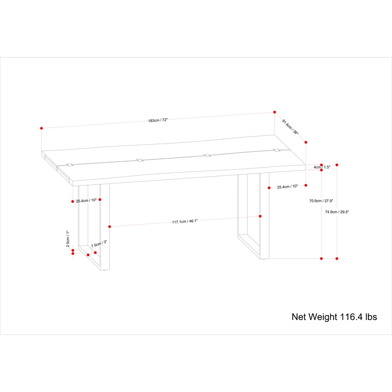 Fieldcrest 72x36 inch Rectangle Modern Industrial Dining Table in Dark Walnut