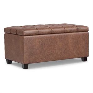 Sienna 33&quot Wide Transitional Storage Ottoman Bench in Saddle Brown Faux Leather