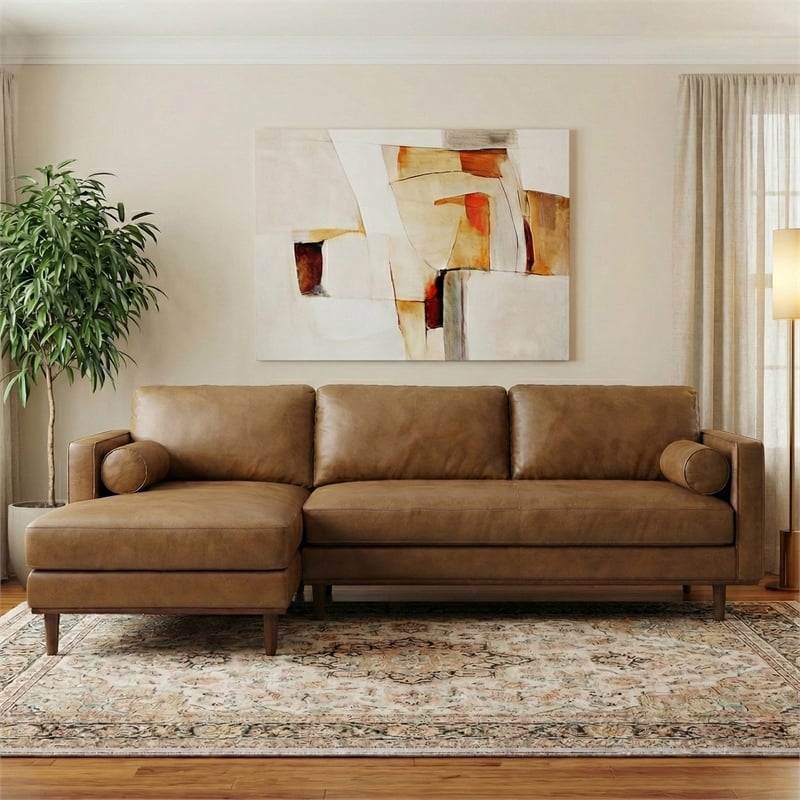 Morrison Left Sectional 102 inch Wide Sofa Sectional in Caramel Brown Leather