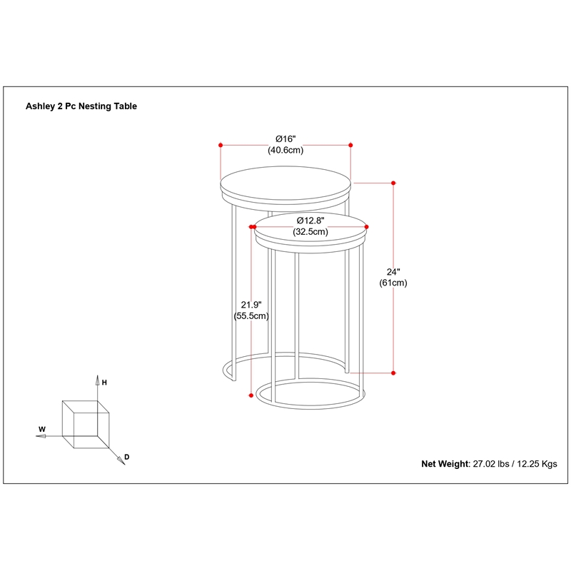 Ashley 16 inch Wide Metal 2 Pc Nesting Table in Gold