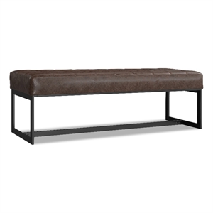 Penelope 56&quot WD Modern Rectangle Leather Ottoman Bench in Brown Genuine Leather