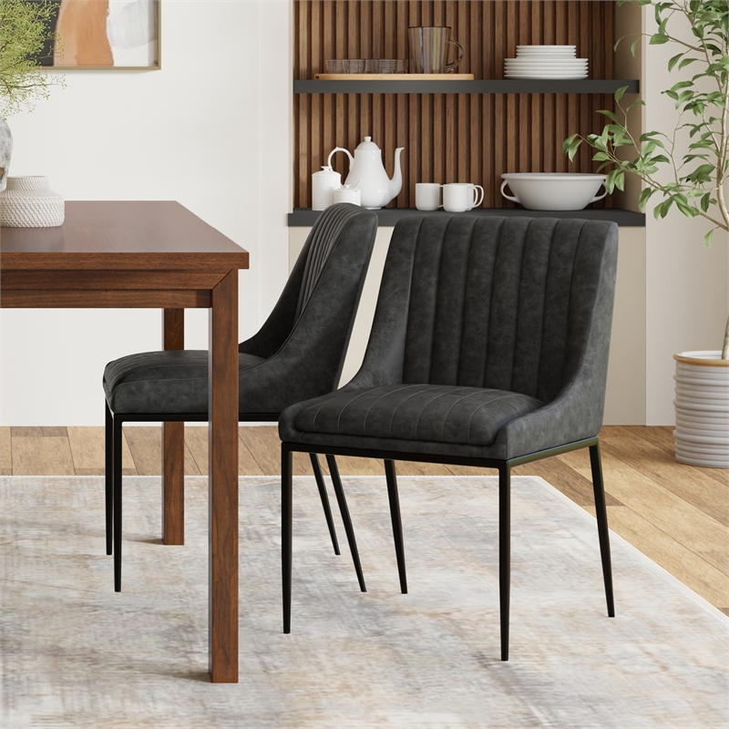 Melody Dining Chair (Setof 2) in Distressed Slate Gray Vegan Faux Leather