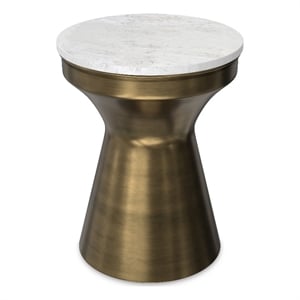 Raquel Modern Contemporary 14&quot Wide Metal Side Table in White & Antique Brass