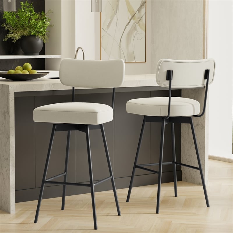 Giselle Modern Swivel Bar Stool (Setof 2) in Natural  Polyester Linen
