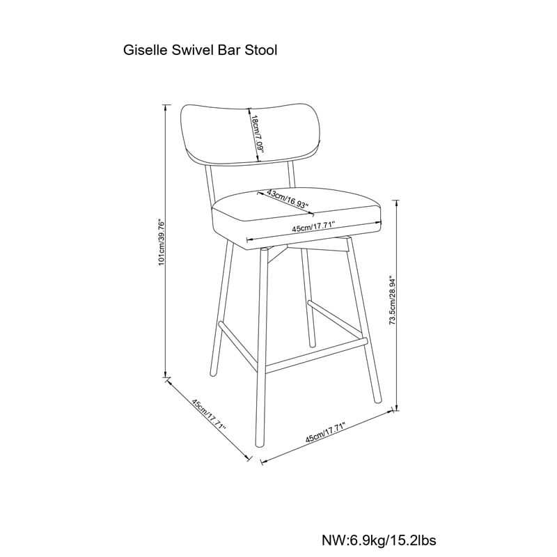 Giselle Modern Swivel Bar Stool (Setof 2) in Natural  Polyester Linen