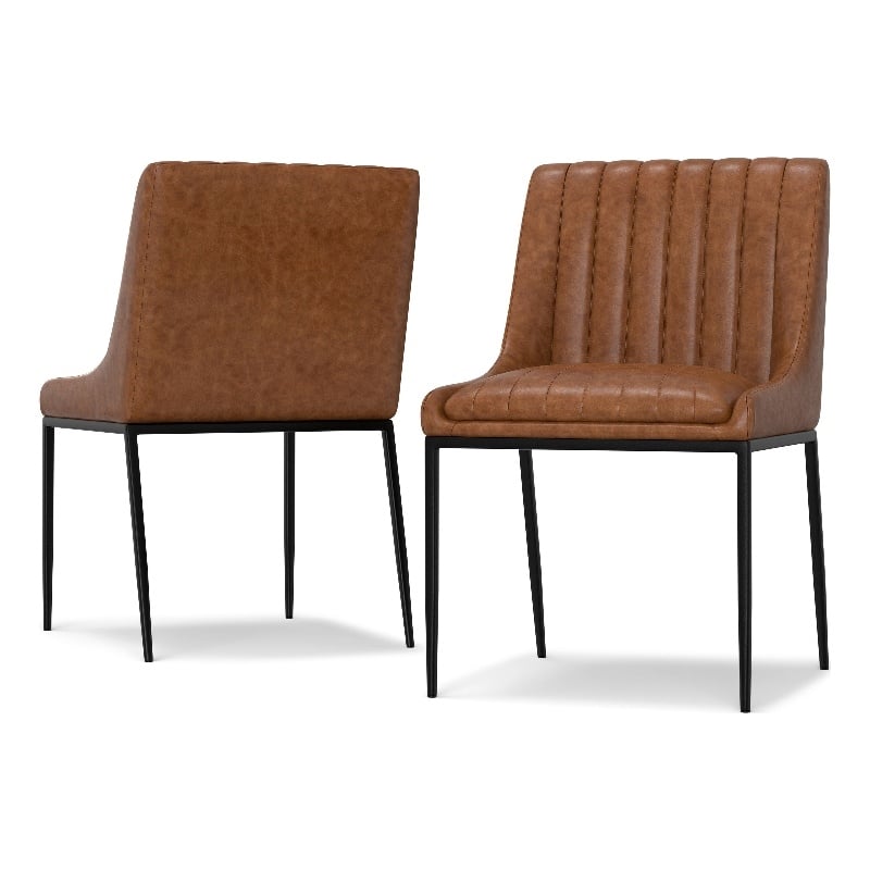 Melody Contemporary Dining Chair (Setof 2) in Distressed Tan Vegan Faux Leather