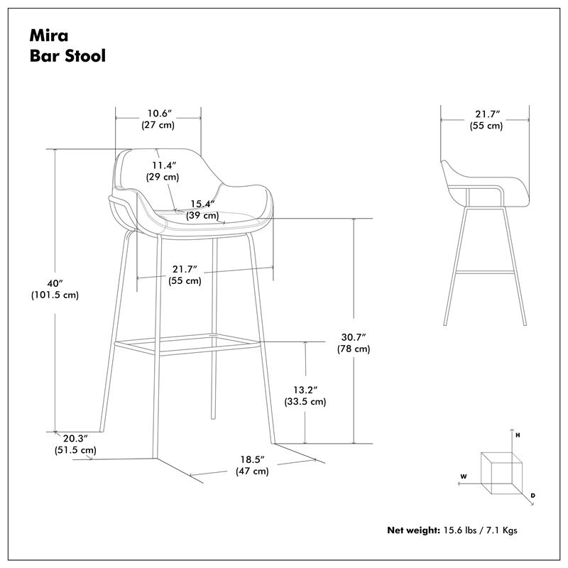 Mira Contemporary Bar Stool in Distressed Slate Gray  Vegan Faux Leather