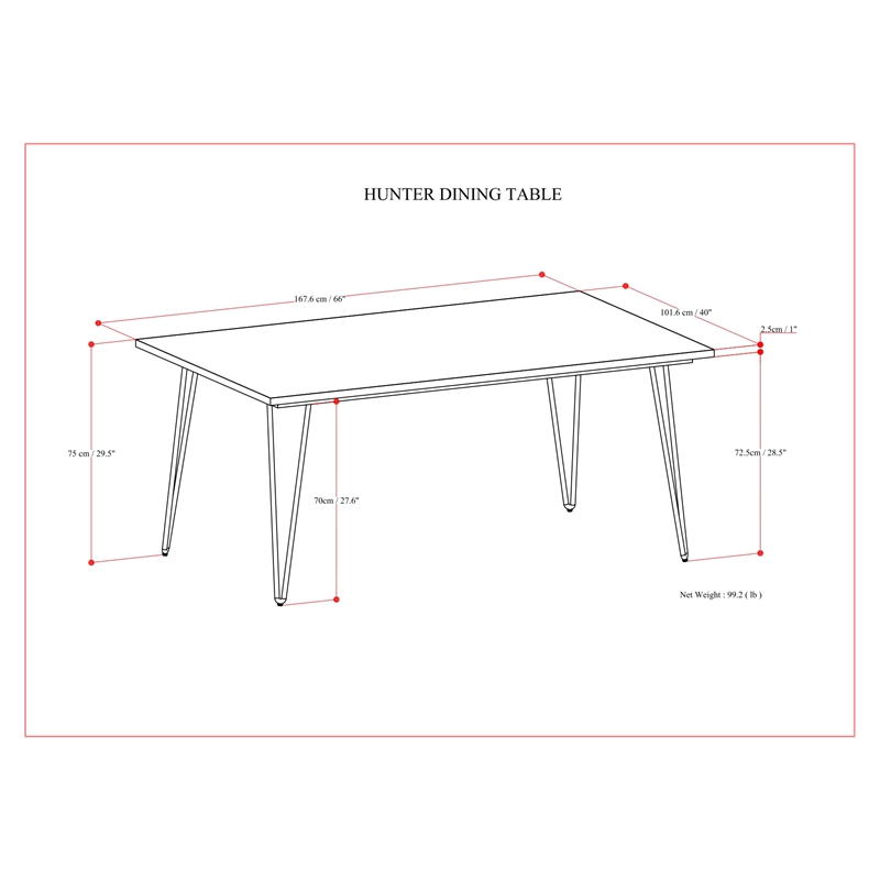 Simpli Home Hunter 66 x40 inch Rectangle Industrial Dining Table in Oak