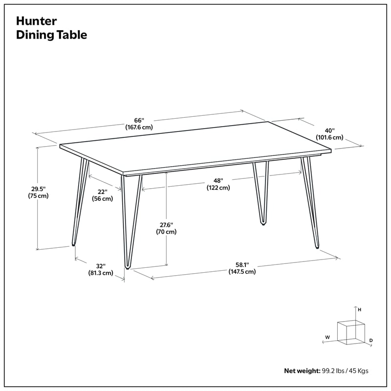 Hunter 66 inch x 40 inch Rectangle Industrial Dining Table in Walnut Veneer