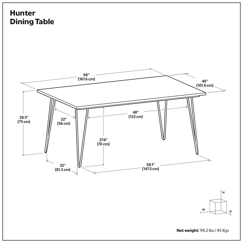 Hunter 66 inch x 40 inch Rectangle Industrial Dining Table in Walnut Veneer