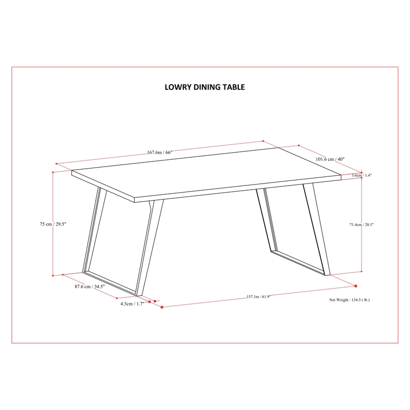 Lowry 66 inch x 40 inch Rectangle Modern Industrial Dining Table in Oak Veneer