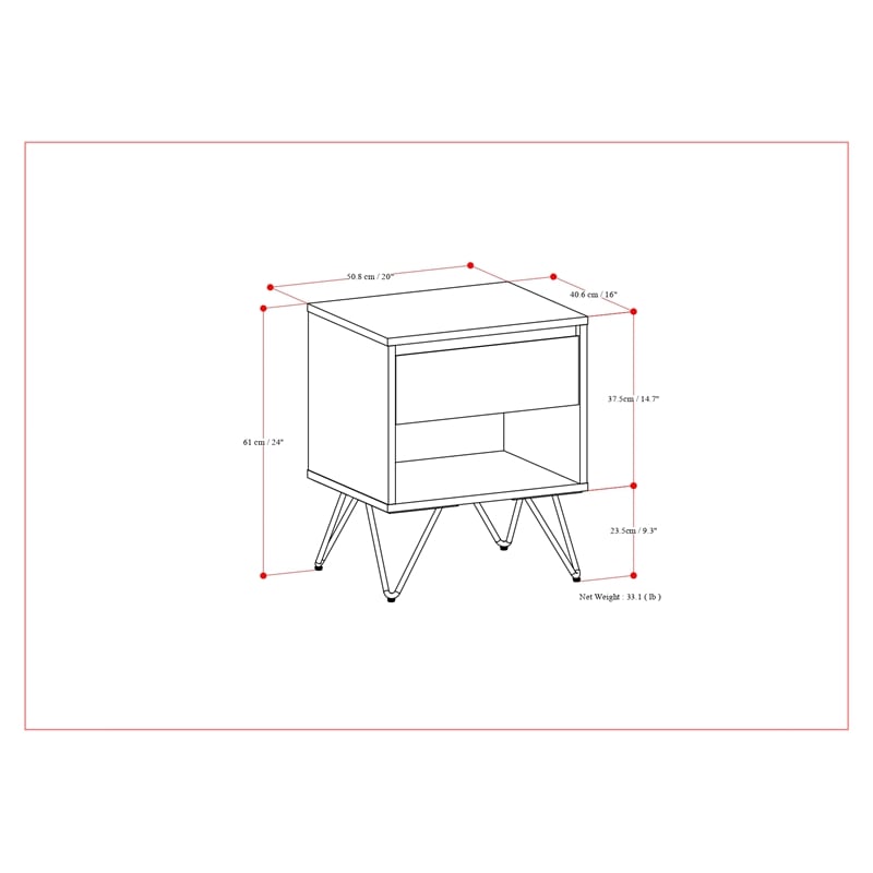 Hunter  20 inch Wide Industrial Modern Nightstand in Walnut