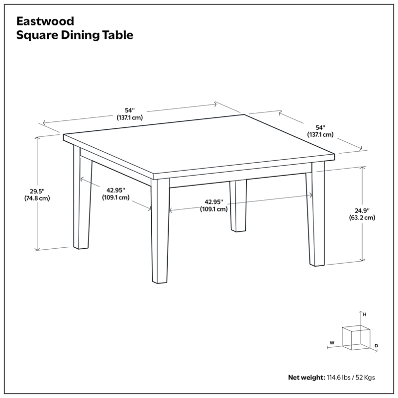Eastwood 54 inch x 54 inch Square Contemporary Dining Table in Walnut
