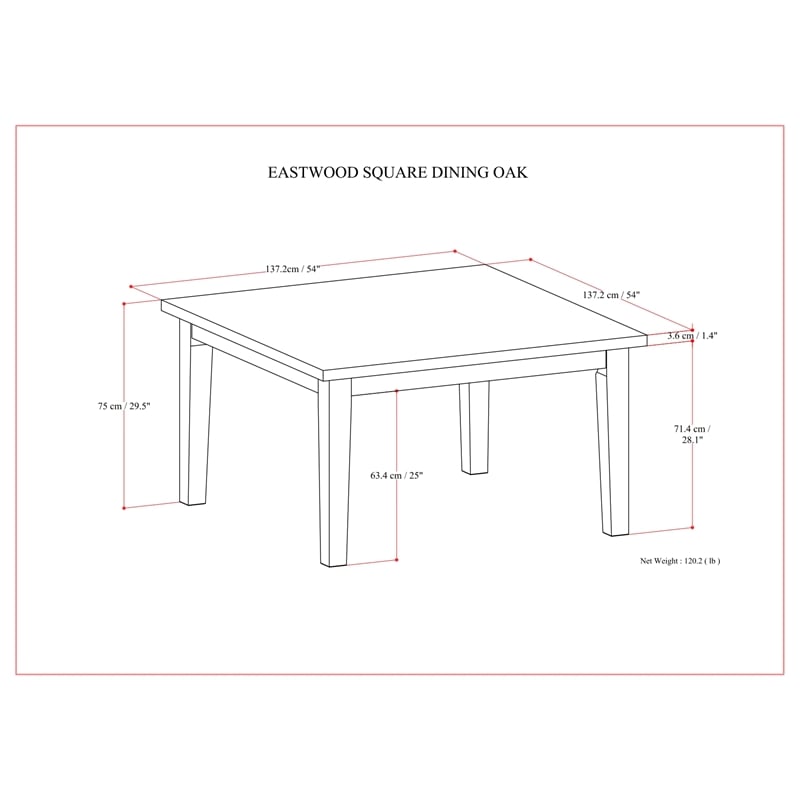 Eastwood 54 inch x 54 inch Square Contemporary Dining Table in Oak