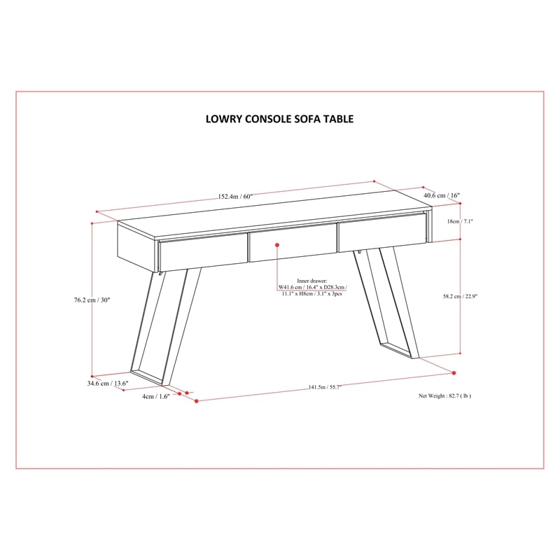 Lowry  60 inch Wide Modern Industrial Console Sofa Table in Oak Veneer