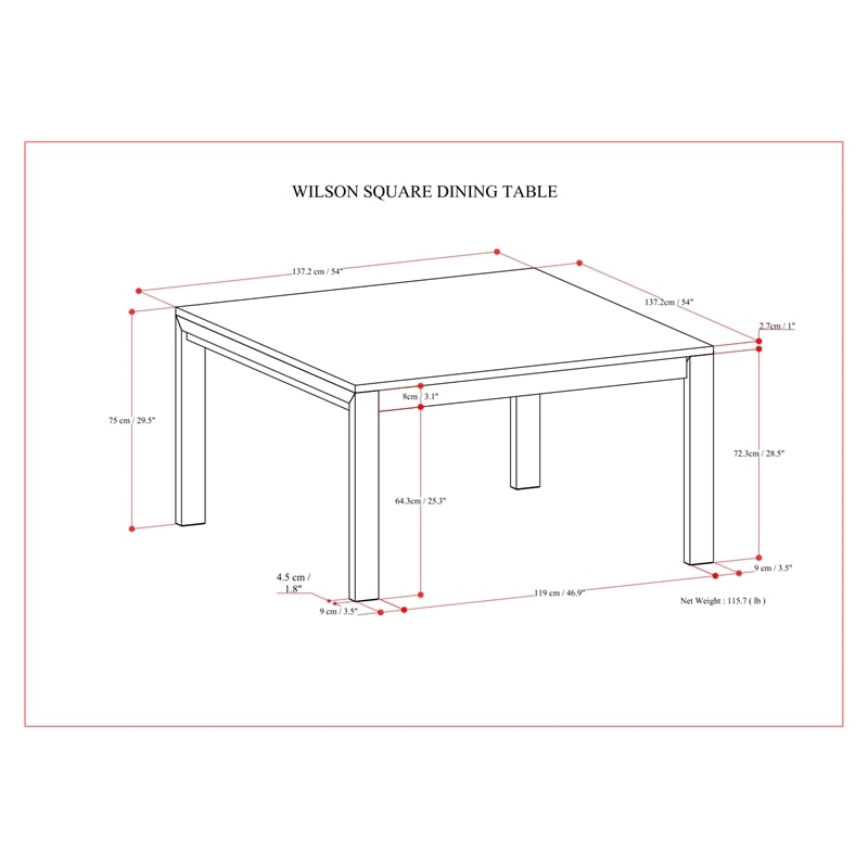 Wilson 54 inch x 54 inch Square Contemporary Dining Table in Walnut Veneer