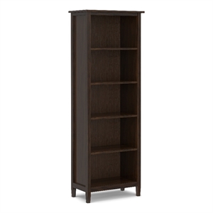Warm Shaker SOLID WOOD 72 x 26&quot Transitional 5 Shelf Bookcase in Tobacco Brown