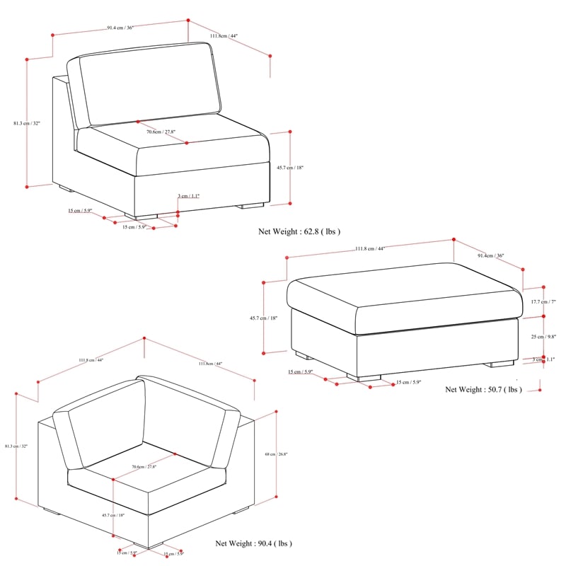 Simpli Home Jasmine Pit Sectional Modular Sofa in Performance Fabric