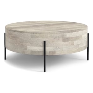 Rayburn MANGO WOOD 38&quot Wide Round Modern Urban Drum Coffee Table in White Wash