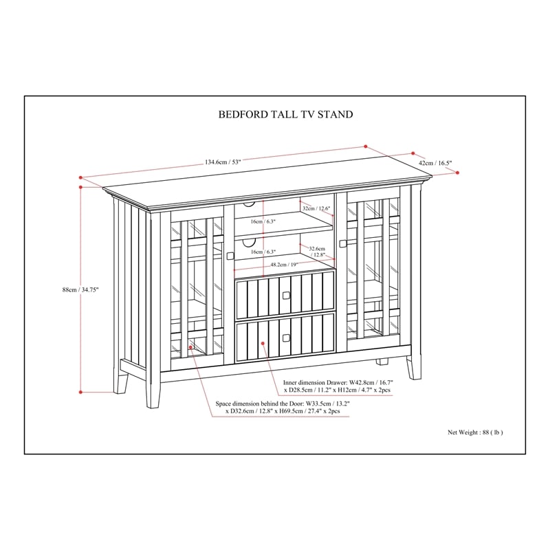 Bedford SOLID WOOD 53 inch Wide Transitional  TV Media Stand in White