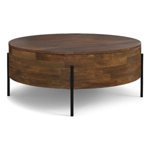 Rayburn MANGO WOOD 38&quot WD Round Modern Urban Drum Coffee Table in Walnut Brown