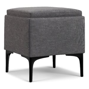 Natasha 18&quot WD Square Storage Ottoman with Tray in Slate Gray Polyester Linen